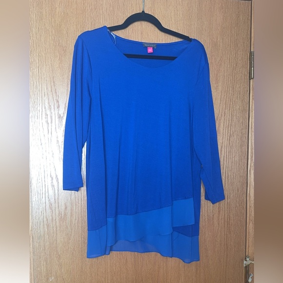 Vince Camuto Royal Blue 3/4 Sleeve Tunic Top with Layered Chiffon Hem - Picture 1 of 3